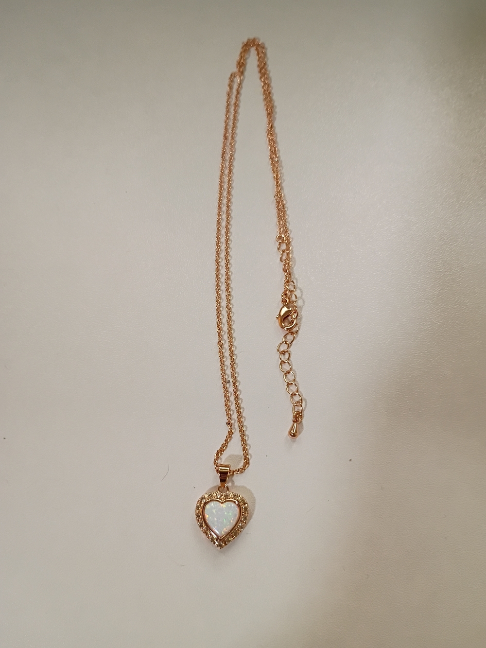 925 Rose Gold White Opal Heart Halo Pendant Necklace 18-20" Adjustable NIP